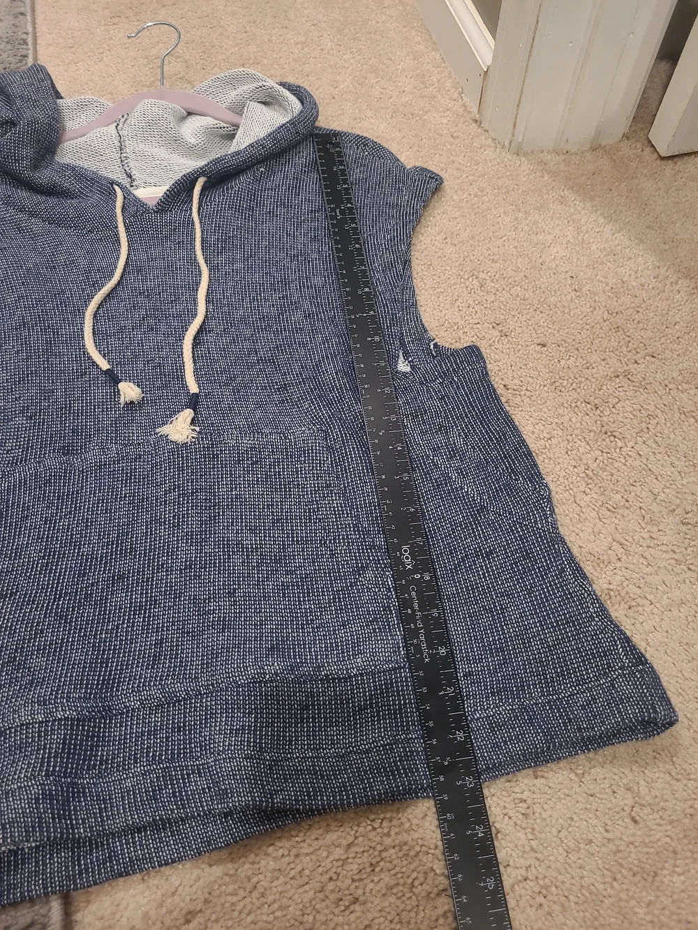 Wonderly Womens Large Slub Sleeveless Terry Hoodie Blue Kangaroo Pocket - Picture 9 of 10